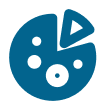 mingcute_pizza-fill Blue icon of a cookie with a bite taken out, showing three dots and a small triangle.