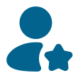 mingcute_user-star-fill Blue silhouette of a person with a star icon in the bottom right corner.